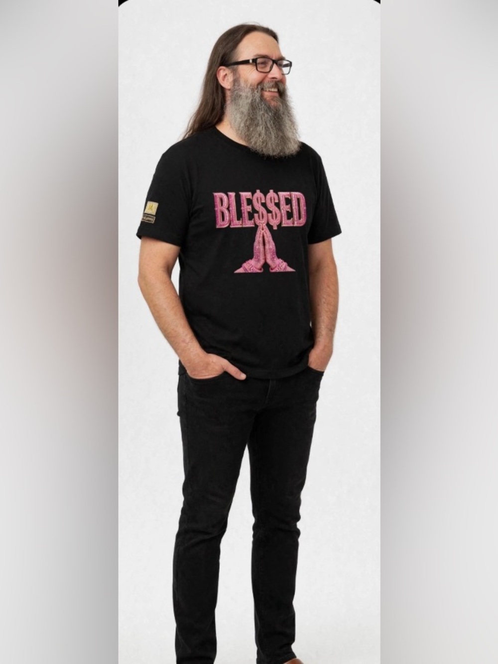 'BLES$ED' Graphic Tee with Pink Print